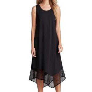 Eileen Fisher Black Tank Handkerchief Net Hem Midi Dress Size XS